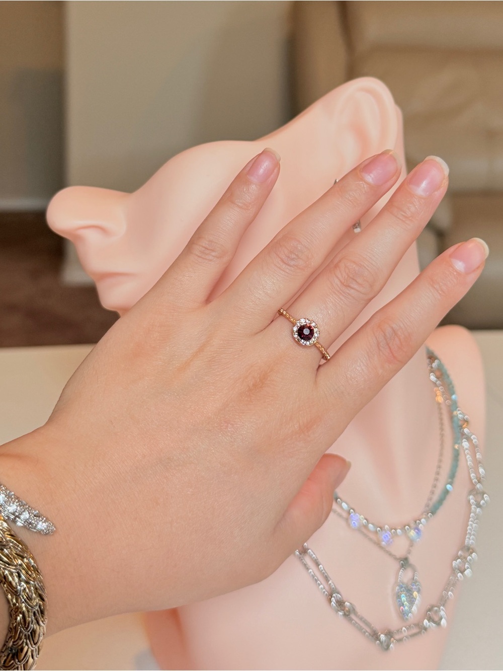 Delicate Rose Gold Purple Gem Ring